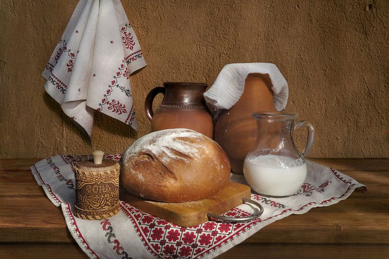 натюрморт,хлеб,соль,молоко,кувшин Хлеб да сольphoto preview