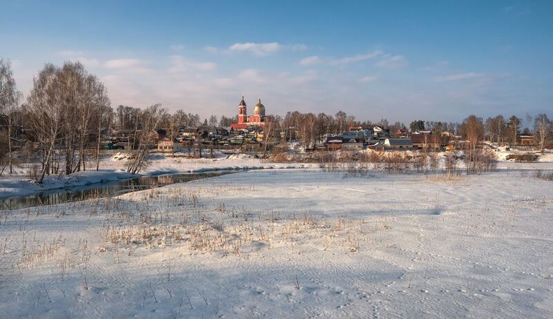 весна, март, снег, река, храм, небо, облака, свет весна в Карабановоphoto preview