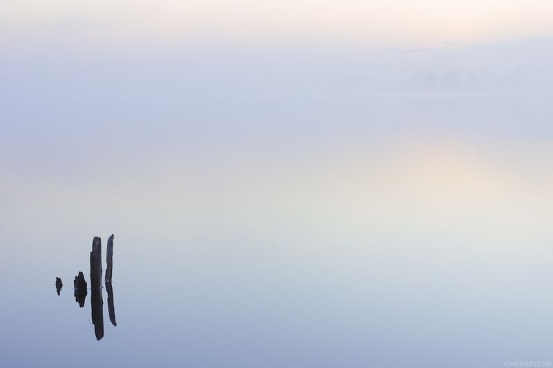 пейзаж, рассвет, озеро, туман, облака, минимализм Тишинаphoto preview