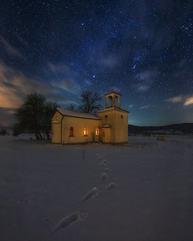 chapel, stars, night, church, snow,  Параклис под звездитеphoto preview