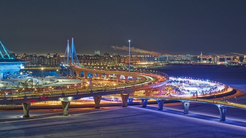 санкт-петербург, крестовский остров, западный скоростной диаметр, зимний город, огни, ГОРОДphoto preview