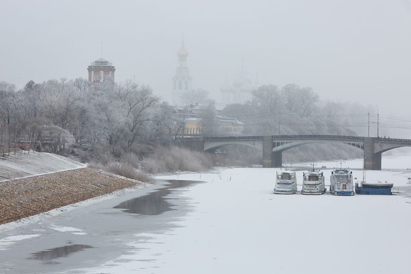 туман, иней, зима, река, вологда \