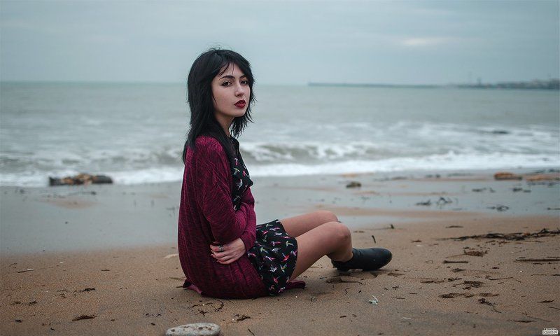 girl, red, portret, hair, beautiful, sea Евгенияphoto preview