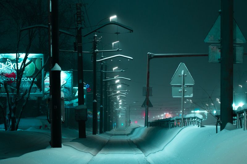 Ночь, улица, фонарь, трамвайphoto preview