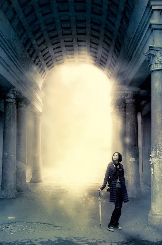 арка, девушка, сияние, свечение, зонт, арт Сияниеphoto preview