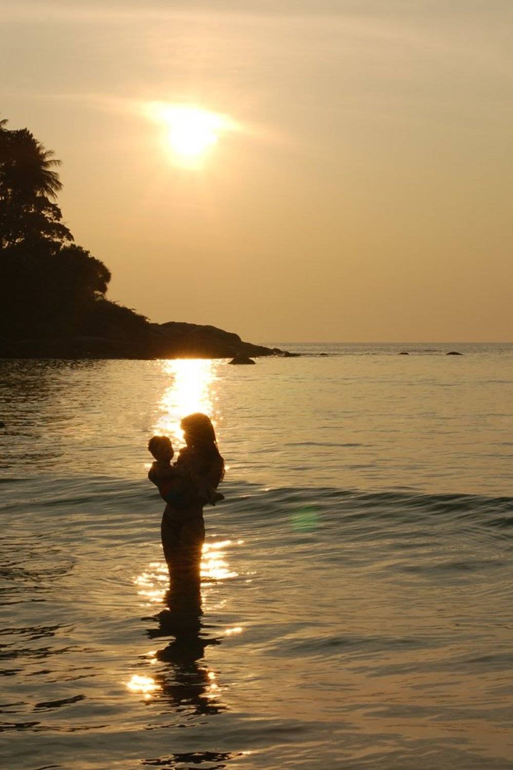 thai, пляж, море, солнце, силуэт, мама, ребенок, sevat