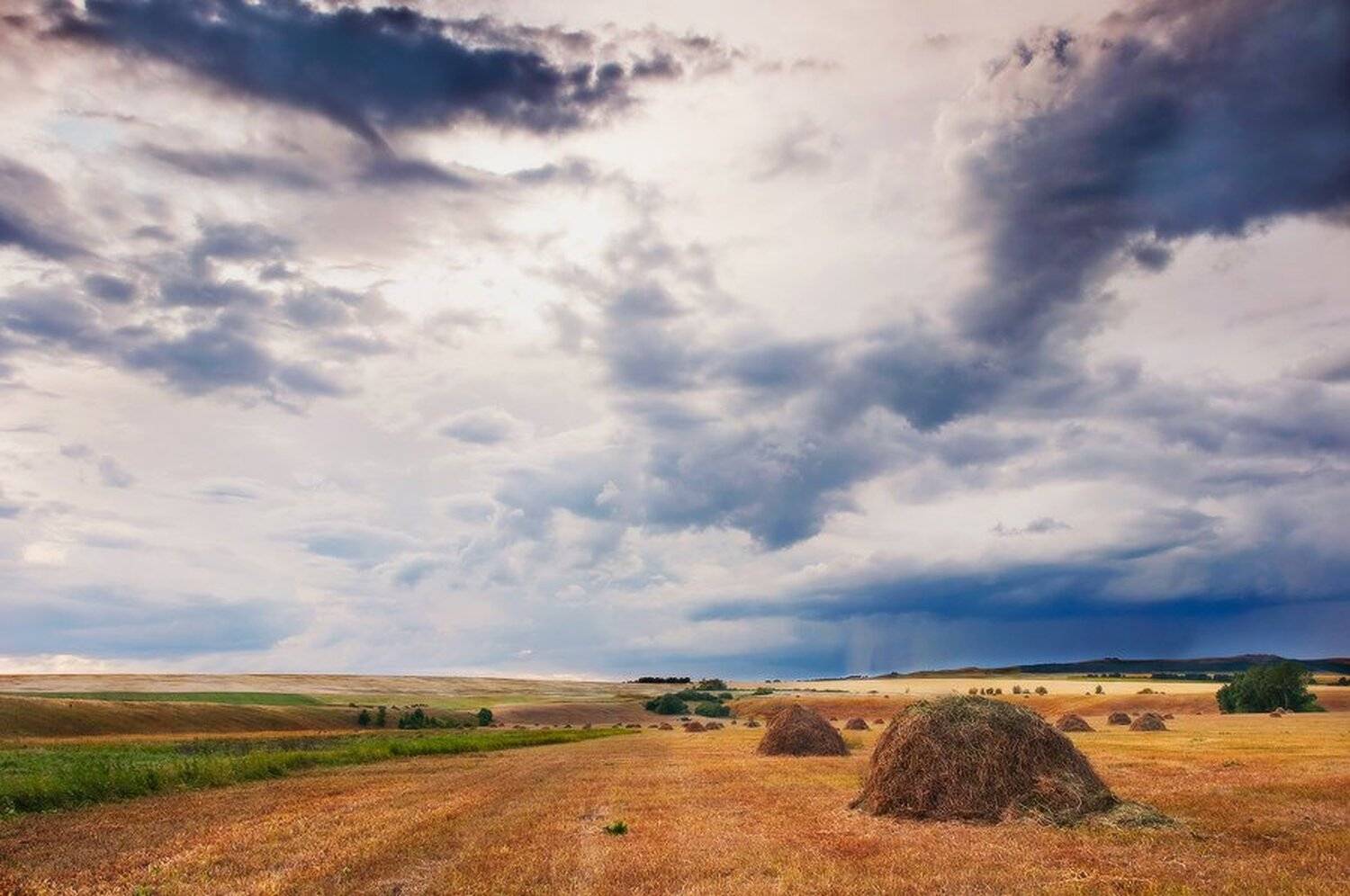 стога, сенокос, тучи, облага, гроза, непогода, лето, июль, Лена