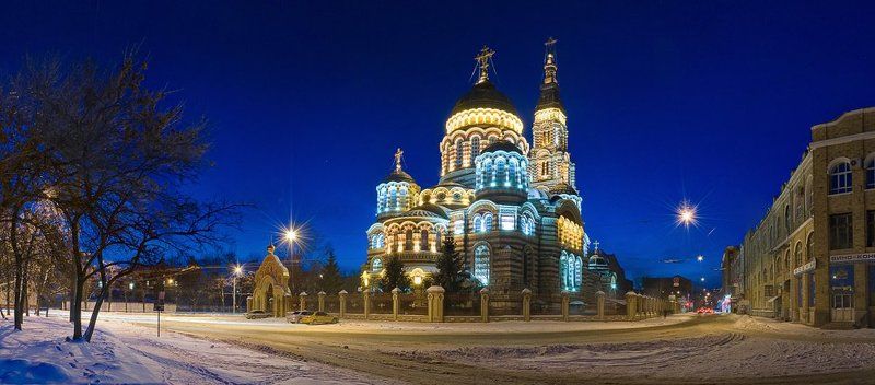 панорама, собор, зима, ночь Благовещенский соборphoto preview
