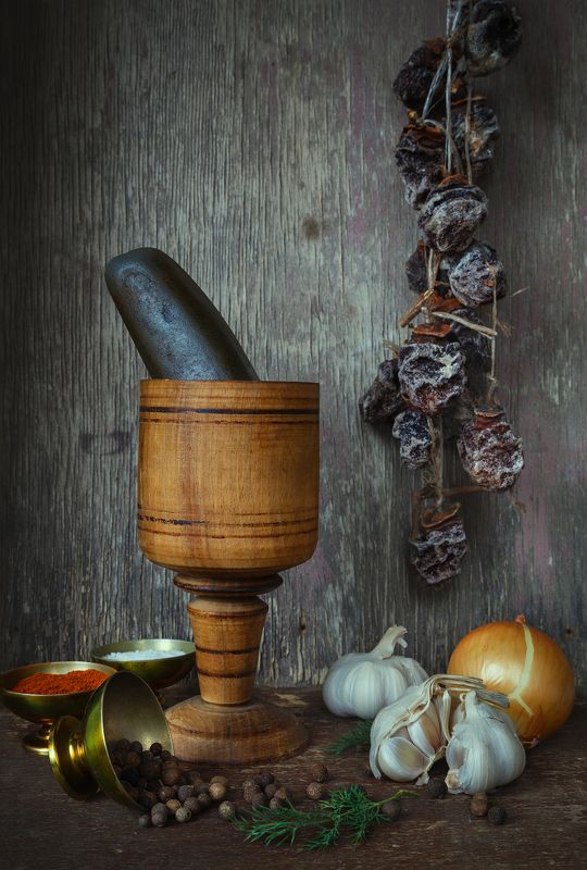 Dried, Garlic, Onion, Spices, Still life, Winter Зимный ароматphoto preview
