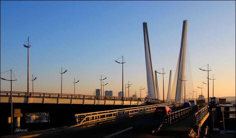 город, архитектура,  закат, мост, владивосток Золотой мост Владивостокphoto preview