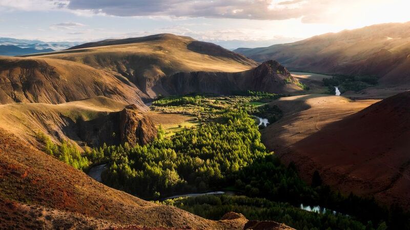 Алтай, закат, горы, лес, река Оазисphoto preview