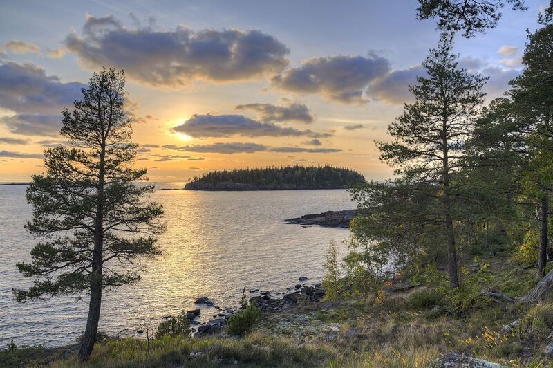 осень, озеро, вечер, остров photo preview