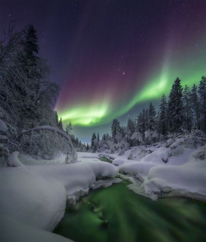 ночь, кольский, река, сияние, зима, снег Сказки Кольского полуострова. фото превью
