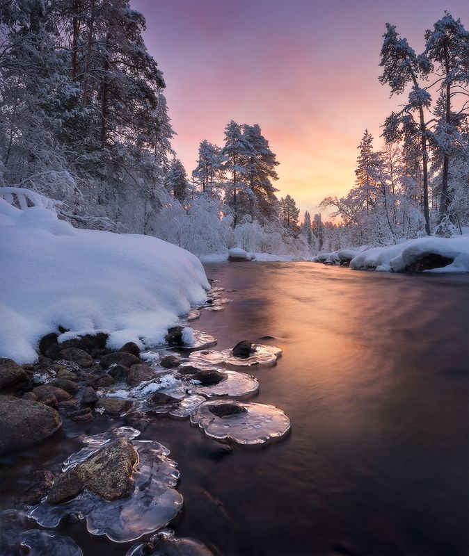 утро, рассвет, река, лед, камни, зима Масленица на Кольском. фото превью