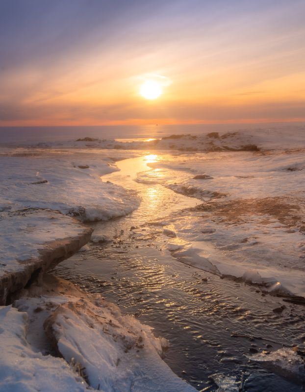 снег, солнце, закат, мороз, море Мартовский вечер на Финском заливе.photo preview