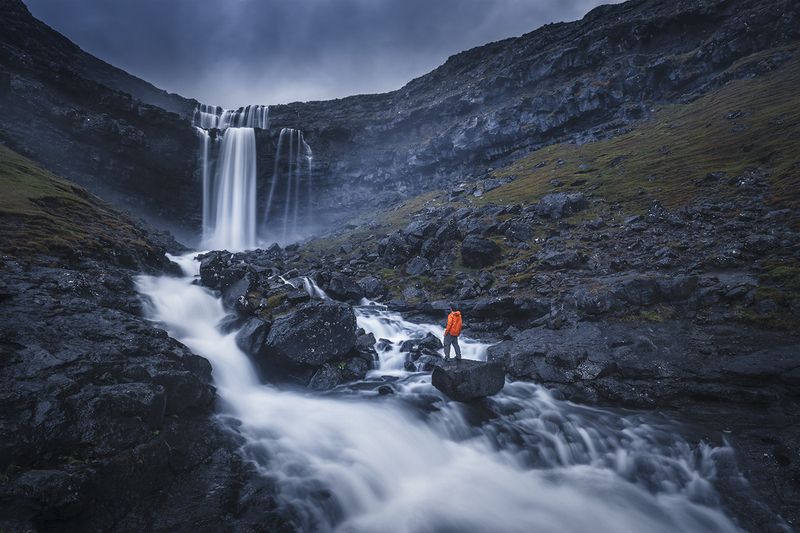 landscape, nature, scenery, rocks, waterfall, longexposure, пейзаж, рассвет, faroe In front of Fossa waterfallphoto preview