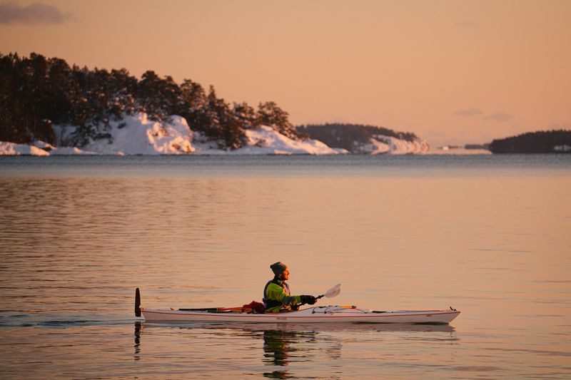 архипелаг, швеция, закат, каякинг Зимний каякингphoto preview