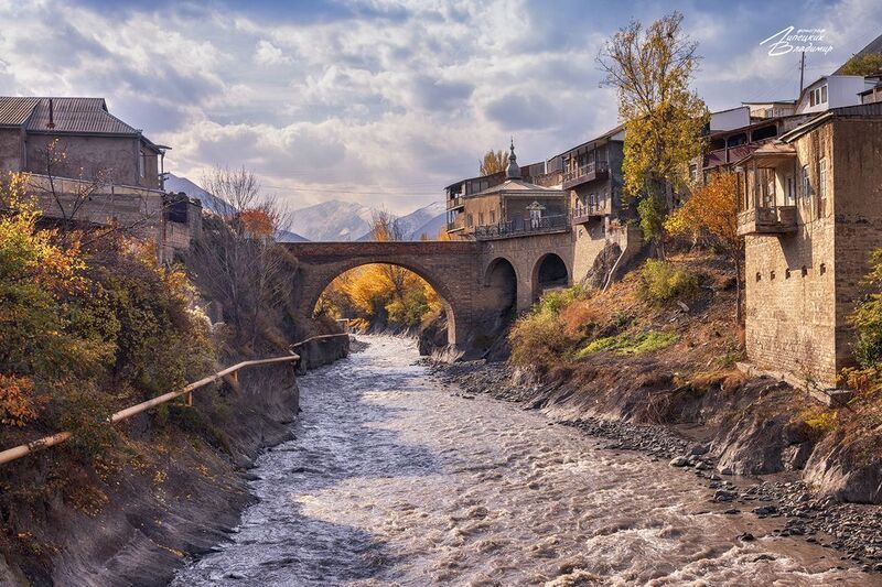 дагестан, река, ахты, осень, горы Село Ахты, республика Дагестан.photo preview