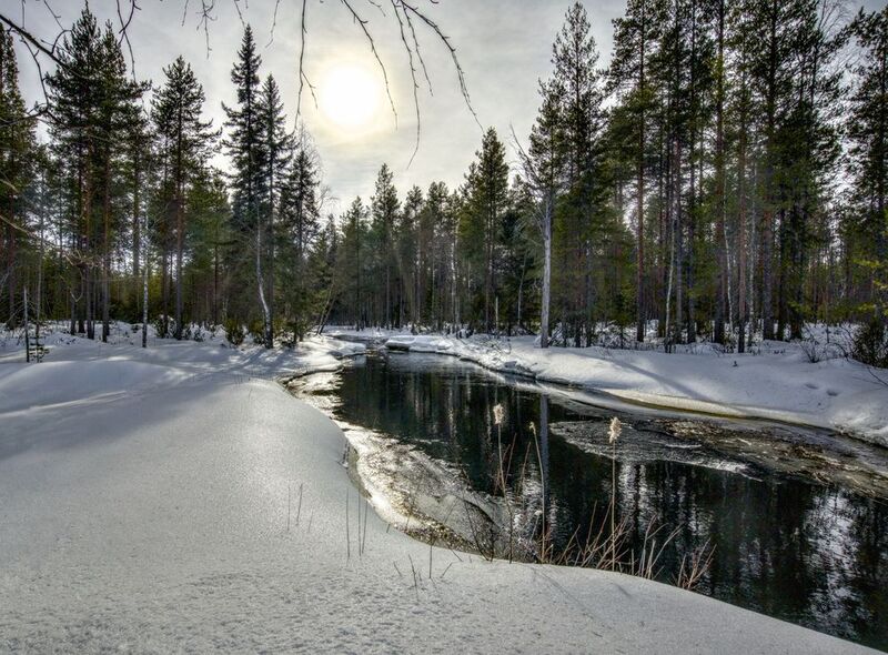 снег весна река карелия март Солнечная речкаphoto preview