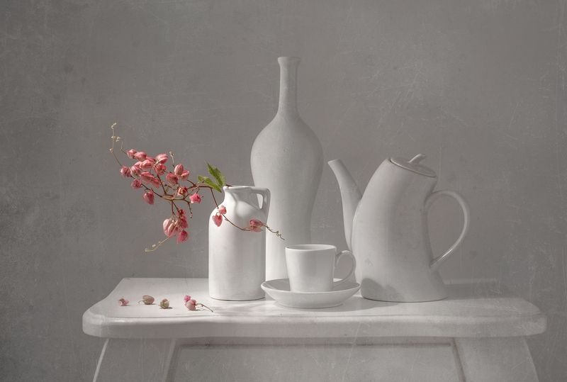 still life, white, coffee, flower, texture Calm morningphoto preview