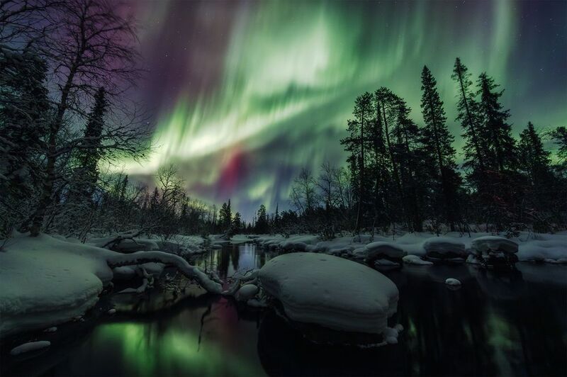 кольский, зима, сияние, река Северное сияние на Кольскомphoto preview