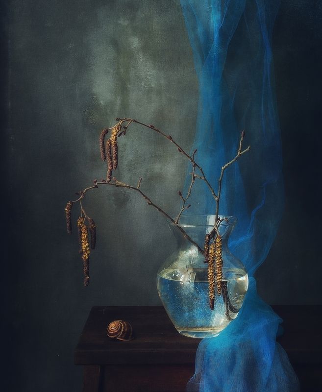 натюрморт,весна,ольха,сережки,ракушка,ваза весенний...photo preview