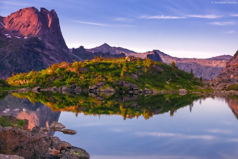 Горное озеро, Горы, Ергаки, Закат, Отражение Озеро Горных Духов.photo preview