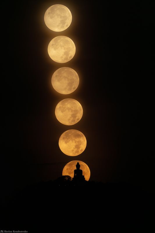 статуя большого будды, пхукет, прострел, луна, полнолуние Секвенция Захода Луны за Статуей Большого Будды на Пхукетеphoto preview