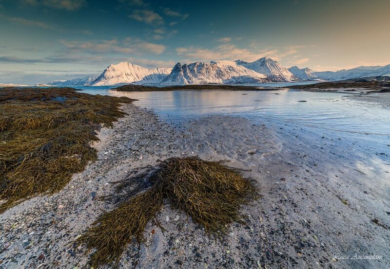 travel norway landscape sea snow nature lofoten Just before sunset фото превью
