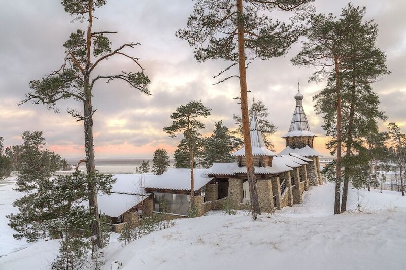 зима, остров, часовня, вечер photo preview