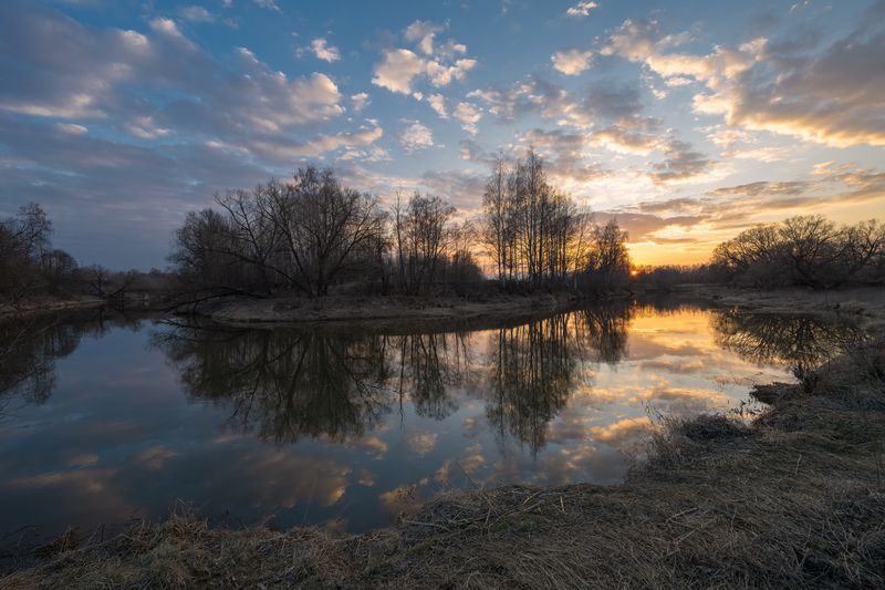 весна,март,вечер,закат,солнце,небо,облака,река,отражение,краски мартовский вечерphoto preview