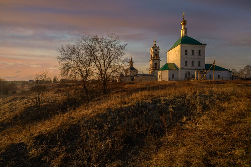 россия, погост, весна, рязанская область, храм, церковь, православие, село, утро, восход, рассвет Храм, дерево, оврагphoto preview