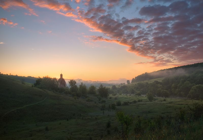 рассвет, россия, туман, утро, церковь, тульская область, красивая меча Утро у старой церквиphoto preview