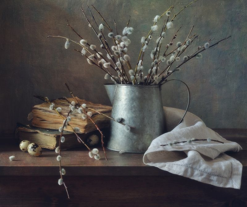 натюрморт,весна,апрель,верба,кувшин начало апреля...photo preview