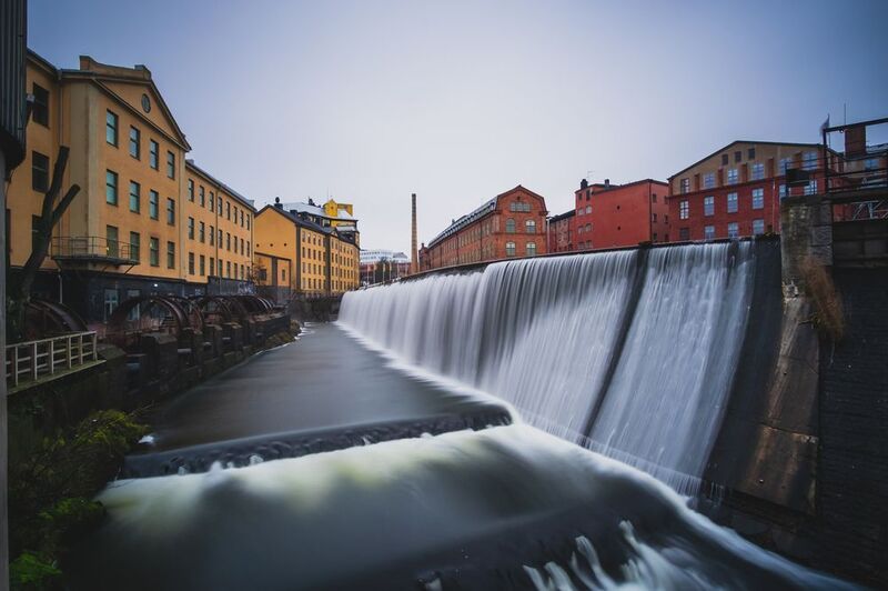 Швеция, водопад, вода, длинная выдержка Промышленный городphoto preview
