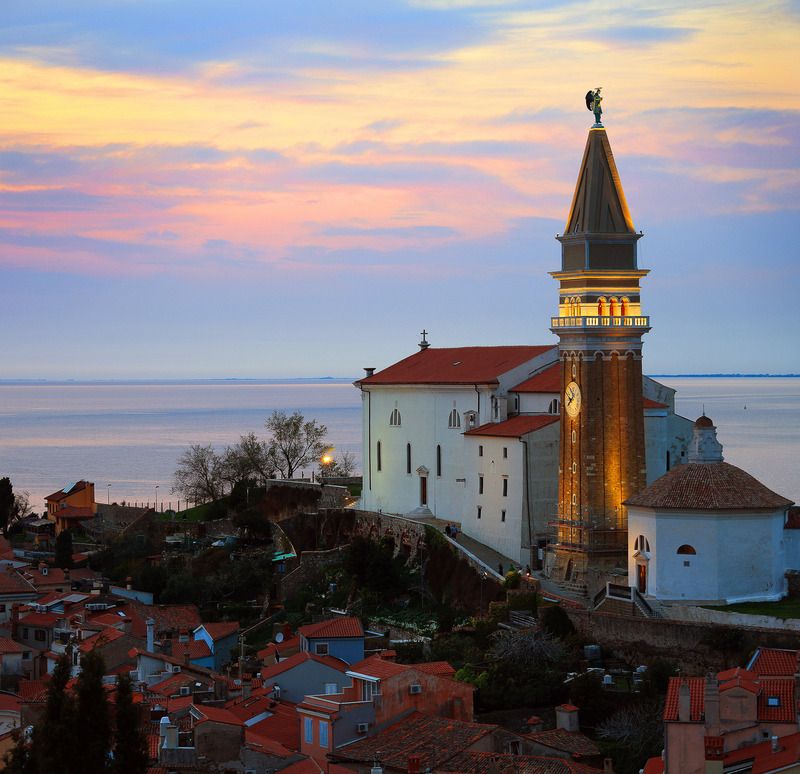 пиран, словения, адриатика, церковь, венеция, италия, ренессанс Вечер в Пиранеphoto preview