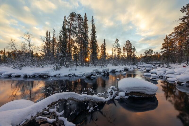 кольский, река, рассвет, зима, пауст Рассвет на реке Паустphoto preview