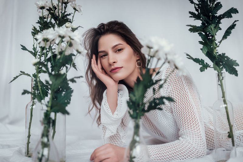 портрет, девушка, цвет, студия, платье Юля фото превью