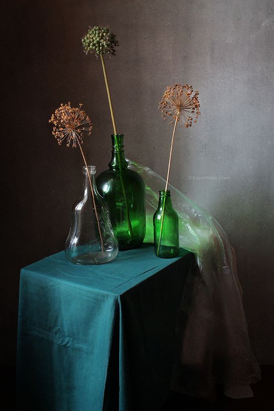 натюрморт, бутылочки, сухостой  фото превью