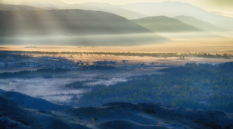 алтай, горы, лес, утро, пейзаж, красивый, село Кош-Агачphoto preview