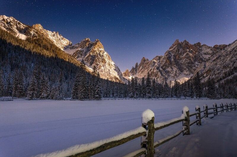 winter, dolomiti, alps, sudtyrol, toblach, dobiaco, night, stars, sky Night of Dolomitesphoto preview