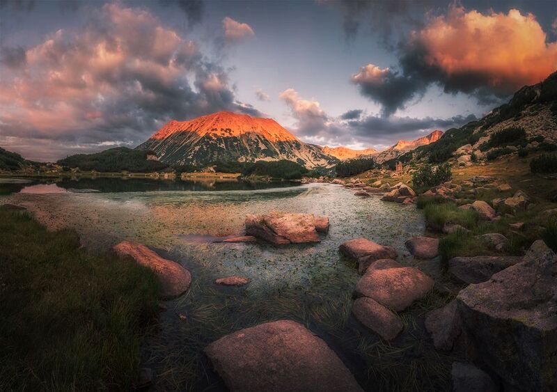 landscape, nature, scenery, summer, sunset, lake, reflection, clouds, mountain, peak, пейзаж, закат, горы, озеро Captured minutesphoto preview