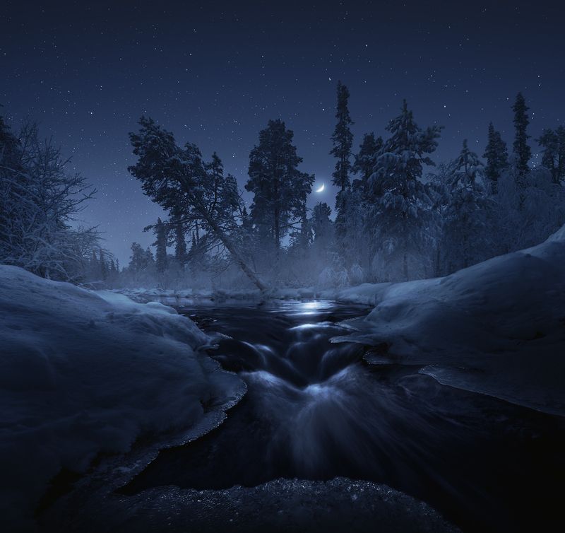 север, кольский, ночь, река Стражи зимнего лесаphoto preview