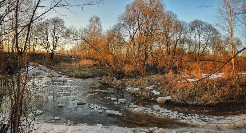 пейзаж. весна, ручей, снег тает, журчат ручьи, март, смоленская область, природа, времена года, seasons, spring, march, snow melts, stream, ice, river, village, rural landscape, flood, шумят ручьи фото превью