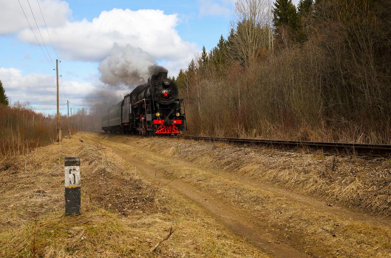 локомотив, паровоз, осень, пейзаж Столбик номер 5 фото превью