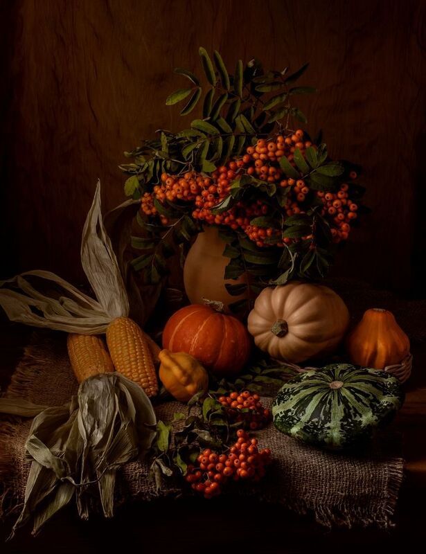 Рябина, кукуруза, тыква, листья Осенний-овощной.photo preview