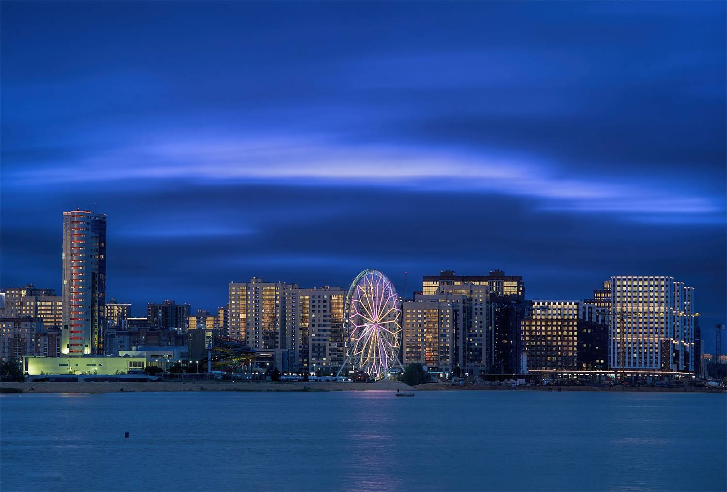 Город, Казань, колесо обозрения, здания, вечер, Михаил Кудрявцев