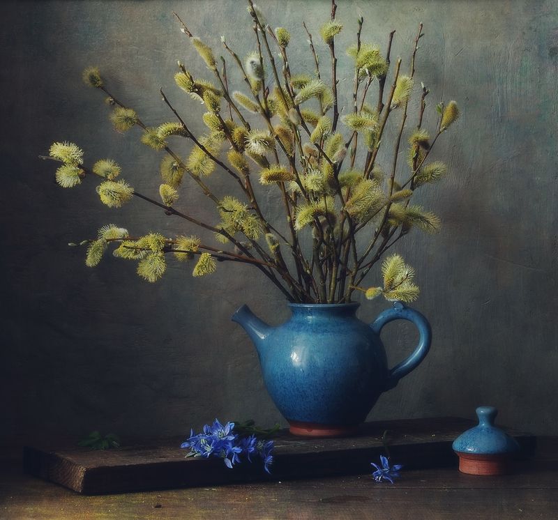 натюрморт,весна,цветы,верба,чайник весенний...photo preview