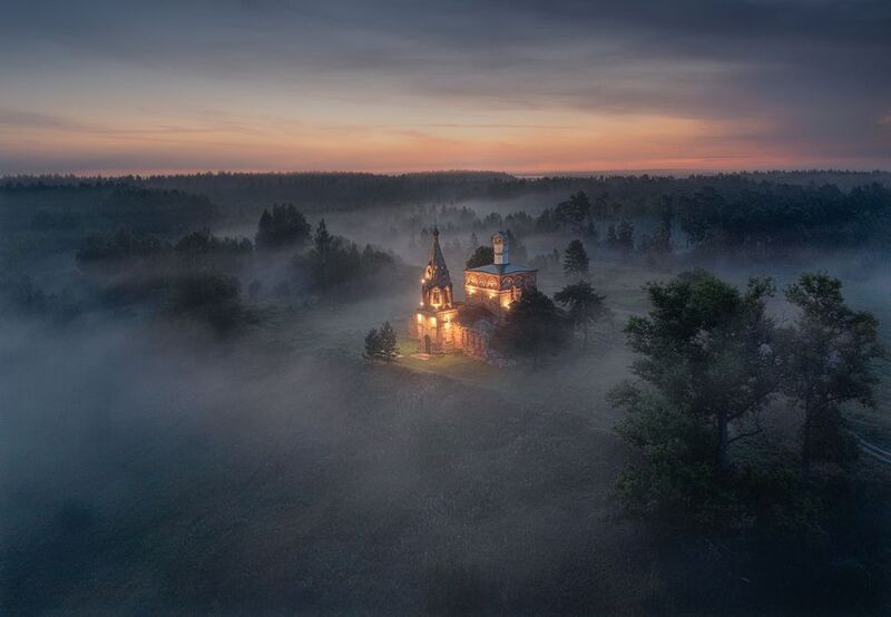 туман, ночь, церковь Ночноеphoto preview