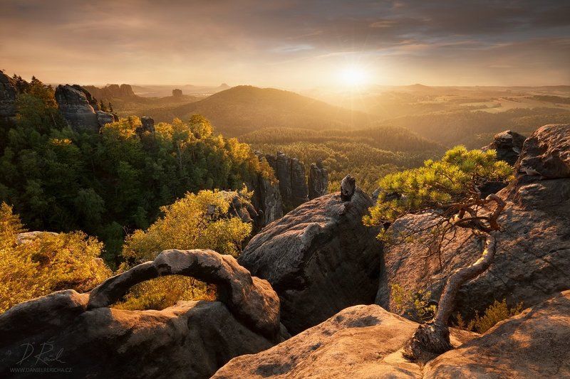 Affensteine, evening, colors, Germany, Falkenstein, Saxon Switzerland, Schrammsteine, Sächsische schweiz, danielrericha, Czech-saxon Switzerland, Elbe Sandstone, saxon arch,  trees, sky, landscape, forest, sunset, mountains, sun, clouds, rocks, summer, ev Evening on Affensteinephoto preview